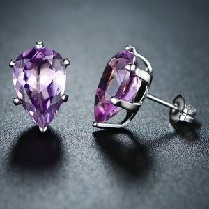Purple & Sterling Silver Pear-Cut Stud Earrings